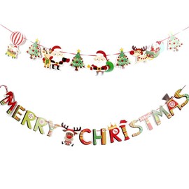 Merry Christmas Garland, Christmas Garland Banner, Christmas Garland Paper, Merry Christmas Banner, Pack of 2 Garlands Christmas Decoration, Hanging Paper Garland Merry Christmas Indoor Outdoor