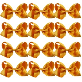 Large Boutique Hair Bows 6 Inch Cheerleading Cheerleader Cheer Bow Alligator Clips (Gold)