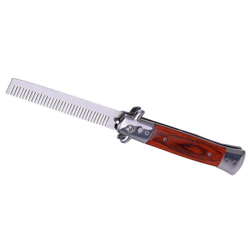 Switchblade Spring Folding Knife Push Button Pocket Comb Oil Hair
