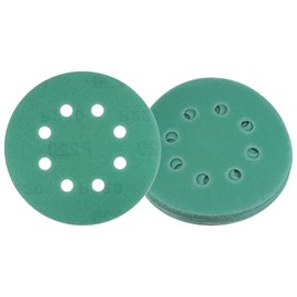 Kozelo 15pcs Green Film Sanding Discs - [5 Inch 220 Grits 8 Hole ] Round Aluminum Oxide Hook & Loop Wet Dry Sander Pads for Wood Metal Polishing Use| Zirconium Corundum Sandpaper
