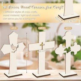 Wesiti 24 Pcs Baptism Centerpieces for Tables 12 Wood Crosses for Craft 12 Metal Floral Hoop Centerpiece with Stand Wooden Cross Baptism Centerpieces for Baptism Party Wedding (Wood Color,Classic)