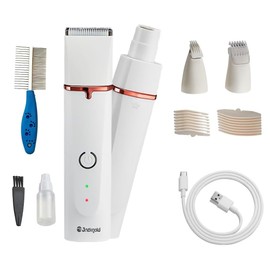 Dog Grooming Clippers Kit,Electric Rechargeable Cat Trimmer Tools,4 in 1 Multifunctional Low Noise Pet Shaver,Nail Grinder Haircutting System,Razor for Body Feet Paw Face Ears Nails Eyes,Hair Trimmer