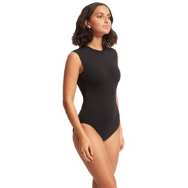 Seafolly Women's Standard Collective Cap Sleeve One-Piece, Black