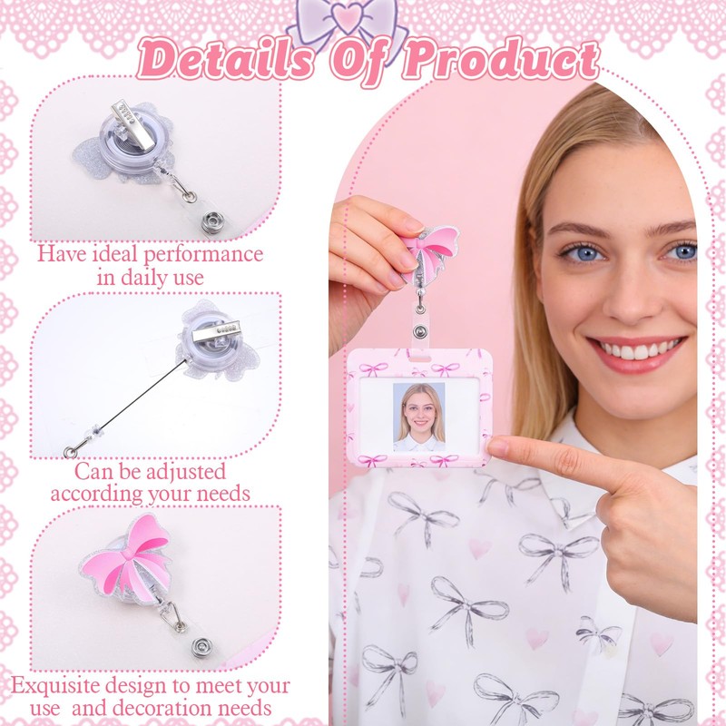 Pink Bow Badge Holder Horizontal, ID Card Holder Horizontal with
