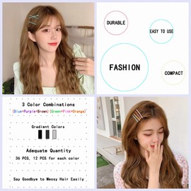 Color Gradient Hair Pins, 36 PCS, 2.36-inch Small Hair Clips, Assorted Colors, Simple and Stylish Small Hair Clip, Suitable for Women's Shopping, Work, and Daily Hairstyles (Blue+Brown+Purple)