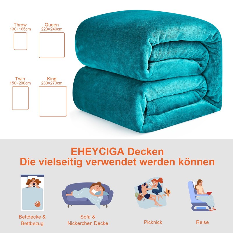 EHEYCIGA Fleece Blanket Teal Throws for Sofas Fluffy Warm Soft