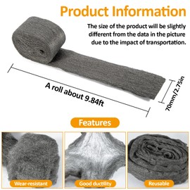 Sukh Steel Wool 0000 10oz(20ft) - 0000 Steel Wool for Glass Fine Steel Pads for Chrome or Wood Polishing Weep Hole Covers for Brick Walls Fill Fabric Metal Fabric Pad Mice Control