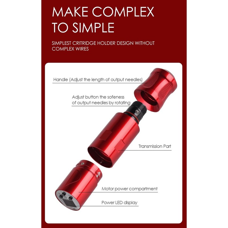 X7 Battery Power Rotary Tattoo Machine (Red)