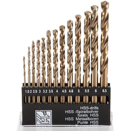 KAHEIGN 13-Piece HSS Twist Drill Bit Set, Metric M35 Cobalt Steel, Titanium-Coated Drill Bit 1.5 mm - 6.5 mm, Extremely Heat Resistant Drill Bit with Straight Shank for Wood, Metal and Plastic