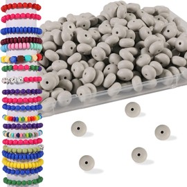 200Pcs Silicone Beads, 14mm Silicone Abacus Beads for Keychain Making, Silicone Focal Beads Bulk for Bracelet Necklace and Spacer Beads for Pens (Light Gray)