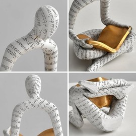 Home Decor Pulp Reading Thinker Statue Aesthetic Sculpture Room Decor Modern Abstract Decoration on Shelf Table Desk for Living Room Office Bedroom (Both)