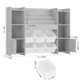 FINETONES Toy Storage Organizer with 6 Toy Bins, Toy Organizer Kids Bookshelf with 6 Cubbies, Toy Organizers and Storage Bins Playroom Storage for Kids Room, Grey