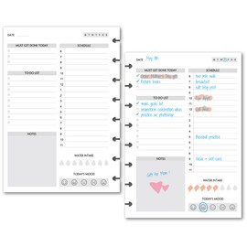 Undated Daily To Do Paper for 8-Discbound Notebooks, 180-Day Logs, Daily Schedule, Day Priorities, Notes, Junior Size, 5.5"x8.5"