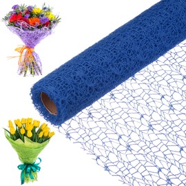 M METERXITY 1-Roll Jacquard Net Mesh Flower Wrapping Paper,180 Inch x 19.7 Inch Flower Bouquet Wrapping Paper for Packaging Fresh Flower/Wedding/Valentine's Day [Dark Blue]