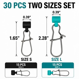 ELLYCIO 30Pcs Sinker Slides for Fishing, Fishing Weight Sliders with Duo Lock Snaps, Heavy Duty Sinker Slider Connectors for Catfish Rig, Surf Fishing, Saltwater Freshwater Rigs Size S,L