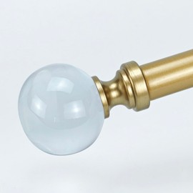 Adjustable 72-144 Inch Luxury Gold Curtain Rods, 1 Inch Diameter with Clear Ball Finials, Fits 68-140 Inches Windows, Heavy Duty Decorative Window Drapery Rod