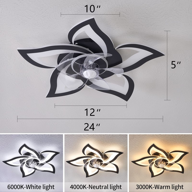 Dalouguan Ceiling Fan with Lights Remote Control, 24" Black, 6