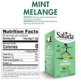 Salada Soothing Teas -Mint Melange Herbal Tea - (20) Bags Per Box (Pack of 6)