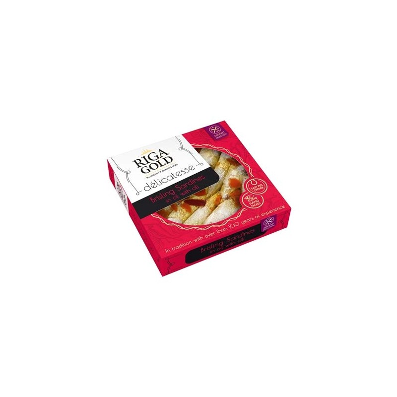 Riga Gold Brisling Sardines in Olive Oil with Chili -