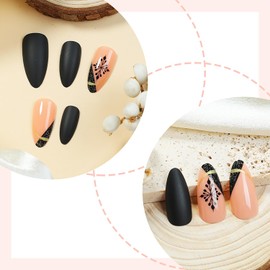 RIICFDD Christmas Press on Nails Short Fake Nails Almond Shape False Nails Green Matte Acrylic Nails Gold Glitter Stripe Glue on Nails Full Cover Snowflake Stick on Nails for Women 24 Pcs