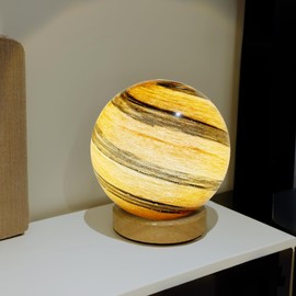 JupiGlow Jupiter Orange Night Light Glass Bedside with Wooden Base 3 Modes - Dimmable Swirl Planet Table Lamp for Bedroom Nightstand, Desk Lamp for Living Room, Office, Kids Room, Nursery
