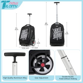 NEW TILAMI 19" Rolling Backpack for kids, Adjustable Laptop Backpack with Wheels for Girls to School Travel Camping Boys Rolling Backpack, Skate Board