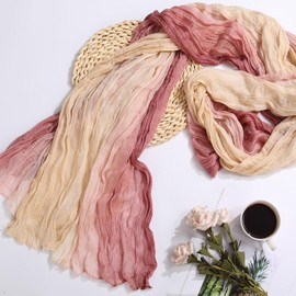 XJJDCB Cheesecloth Table Runner, Gradient-Beige and Pink Gauze Table Runner, Widely Use Cheese Cloth Table Runner 120 Inches Long, Versatile Sheer Table Runner with Crinkle, for DIY, Party, Wedding