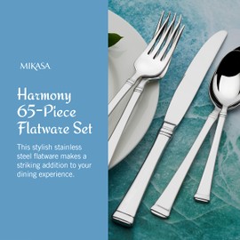 Mikasa Mikasa, Harmony Flatware Service for 12, 65 Piece Set, 18/10 Stainless Steel, Silverware Set with Serving Utensils