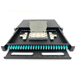 Duogalia LC-OM3 24 Duplex Multimode 48 Port Rack Mount Enclosure Box with Fiber Splice Tray (Drawer Type Design, Includes 1.2 Meter Pigtail and 24pcs Coupler)