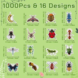 BeYumi Insect Animals Roll Stickers - 1000Pcs Insect Animals Stickers in 2 Rolls for Kids Spring Bug Insect Butterfly Adhesive Decals Party Favor Supplies Classroom Scrapbooking Calendar Bottle Decor