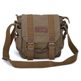GOOTIUM Canvas Messenger Bag - Small Vintage Shoulder Purse Crossbody Satchel, Field Tan