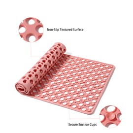 Nonslip Bathtub Mat Extra Soft TPE Bath Mat for Kids, Machine Washable Bathroom Shower Mat, Smooth/Non-Textured Tubs Only, 35L x 16W Inch (Pink)