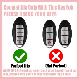 Rayslesan Key Fob Cover with Leather Holder Compatible with Airtag/RFID,Compatible with Nissan Altima Armada Murano Pathfinder Rogue Sentra,RFID Protector,Car Key Accessories(5-Button, Gold Red)