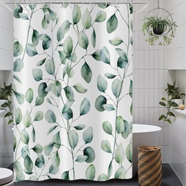 Hnmdmyi Green Leaf Shower Curtain 180x180, Sage Green Eucalyptus Leaves Shower Curtains Watercolor Plant Botanical Bathroom Curtains Waterproof Polyester Fabric Washable Bath Curtains with Hooks
