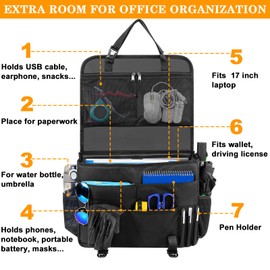 MENZOKE Car Front Seat Organizer, Patrol Bag Law Enforcement, Hanging Passenger Seat Car Organizer with 17 Inch Laptop Storage, Adjustable Strap Backseat Organizers for Truck Office, Police, Black