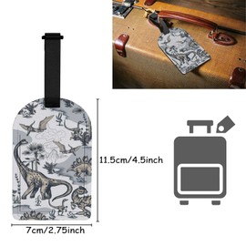 Richugui Funny Dinosaurs Luggage Tag for Suitcases,Cartoon Dinosaur Dino Trees Colorful PU Leather Baggage Tags Bag Tags Travel Id Label for Luggage Women Men -1 Piece