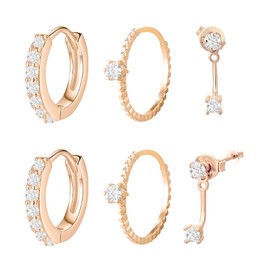 3 Paar Ohrringe für Damen, Ohrstecker, runde Ohrringe, kleine Creolen, Set für mehrere Ohrlöcher, zierliche Vintage-Ohrringe, Schmuckgeschenke für Mädchen und Frauen (Roségold)