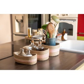 Decorasian Jute Braided Organiser Basket - Set of 3 Oval Baskets - Changing Basket or Changing Table Organiser