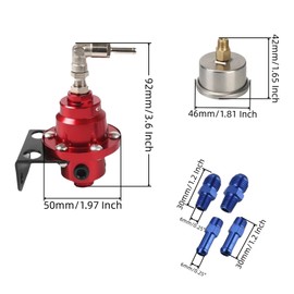 MiJunHD 1Pc Universal Adjustable Fuel Pressure Regulator with 1Pc Oil Filled Gauge & 4 Fitting Connectors for Most Cars and Trucks(Red)