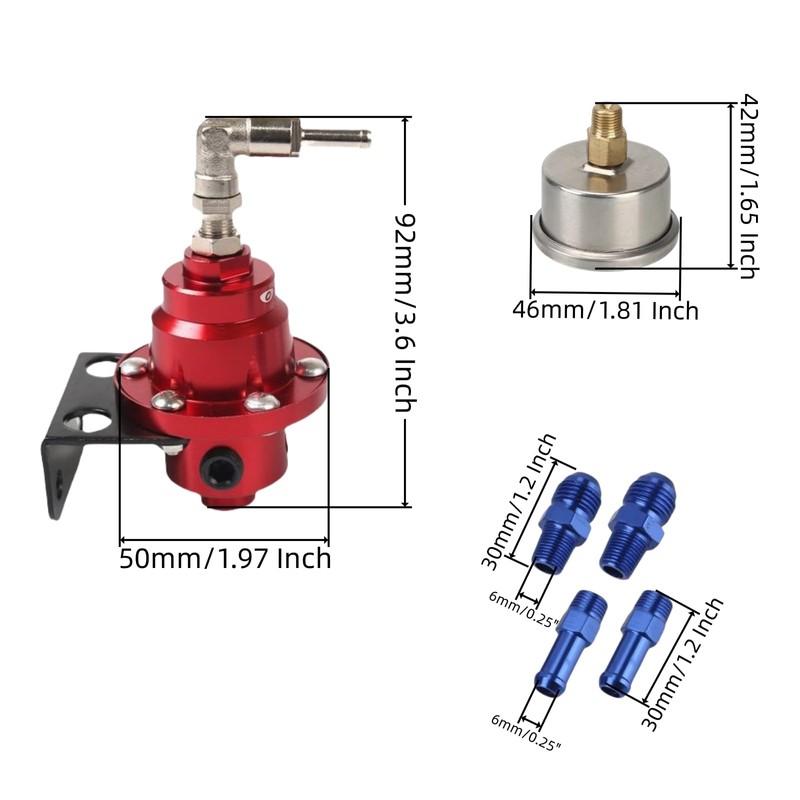 MiJunHD 1Pc Universal Adjustable Fuel Pressure Regulator with 1Pc Oil