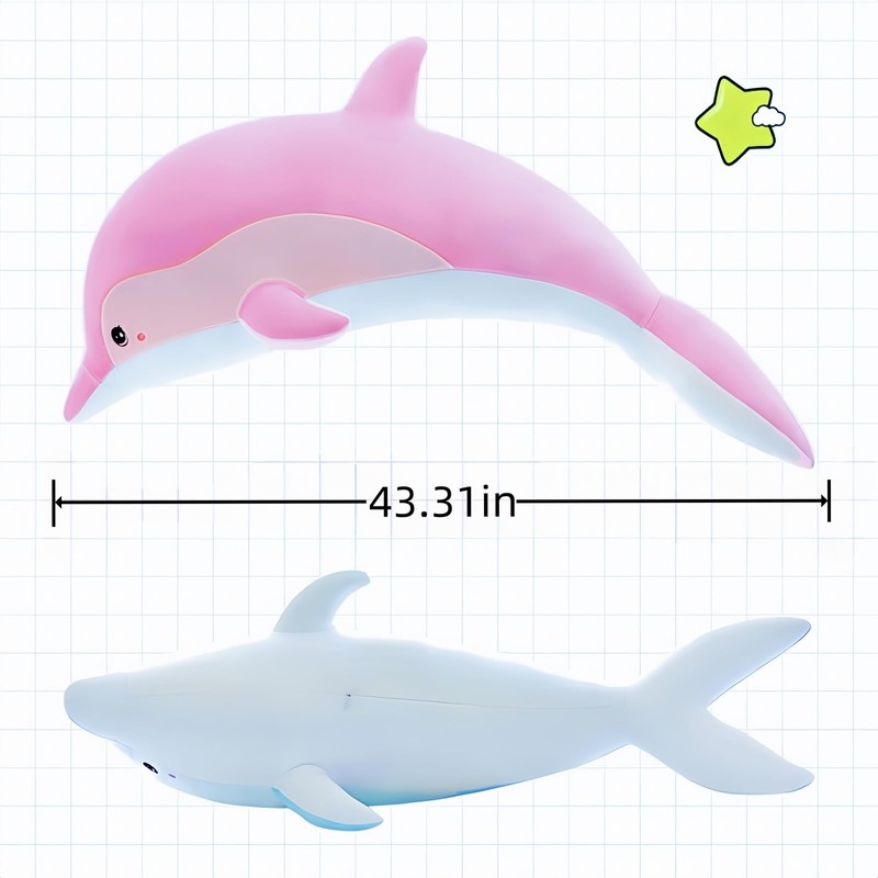 RYOLOY Dolphin Stuffed Animals Cuddle Pillow,43" Giant Stuffed Plush Animal