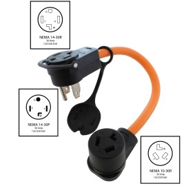 AC WORKS® Heavy-Duty Piggy-Back Adapter | NEMA 14-30P & 14-30R to NEMA 10-30R by AC WORKS®