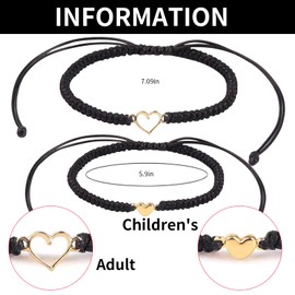 Mother Daughter Bracelets, Mother Daughter Matching Adjustable Heart Bracelets Set of 2 Pink String (Black)