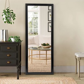 MIRUO Over The Door Mirror Wall Mirror Dressing Make Up Full Length Hanging Door Mirror Polystyrene Frame for Bathroom, Bedroom, Living Room, Dorm and More(Black, 47" x 18") (A-MR02004-M-USAM022-vc)