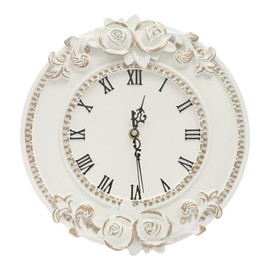 Eapmic European Style Resin Wall Clock, Retro Silent Clock with Rose Relief, Decorative Mural Clock for Living Room, Bedroom, Office, Farmhouse, Kitchen & Home Decor (White, 12.2 * 1.7 * 11.4in)