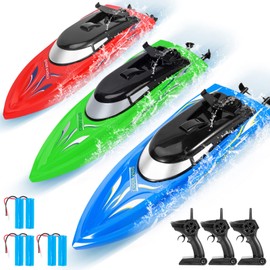 GarveeLife 3PACK Remote Control Boats for Kids and Adults,10 km/H 2.4G High Speed Remote Control Boat,Fast RC Boats for Pools and Lakes with 4 Rechargeable Battery