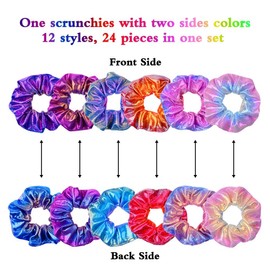 24Pcs Hair Scrunchies for Girls Shiny Metallic Scrunchies Cute Elastic Hair Bands Scrunchy Hair Ties Ponytail Holder for Girls Women Hair Accessories with a Gift Bag for Gym Dance Party Club