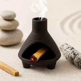 Mini Ceramic Chimenea Incense Burner for Wood, Palo Santo, Sage, and Cones – Handmade Clay Ash Catcher for Meditation, Yoga, Aromatherapy – Heat-Resistant, Easy to Clean, Decorative Zen Smudge Bowl