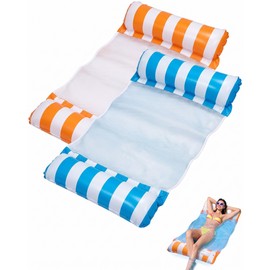 LONZIKP Water Hammock Pool, Set of 2, 2 Colours, Inflatable Striped Water Mat, Foldable & Stable, Ergonomic Swimming Lounger for Relaxed Holidays in the Lake and Sea.