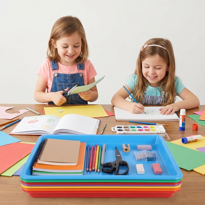 Sibba 6 Pack Multicolor Plastic Art Trays Colorful Activity Crafts